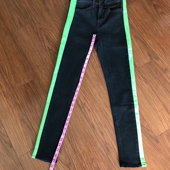 Rag & Bone Mazie Black/Lime High Rise Green Jeans - Picture 4 of 7